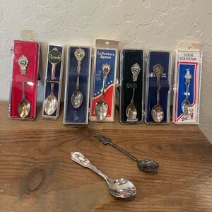Vintage Lot Of 9 Collector Decorative Spoons Souvenirs  USA & International